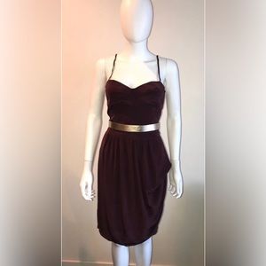 MEGAN PARK Anthropologie maroon silk bustier draped dress 1 M